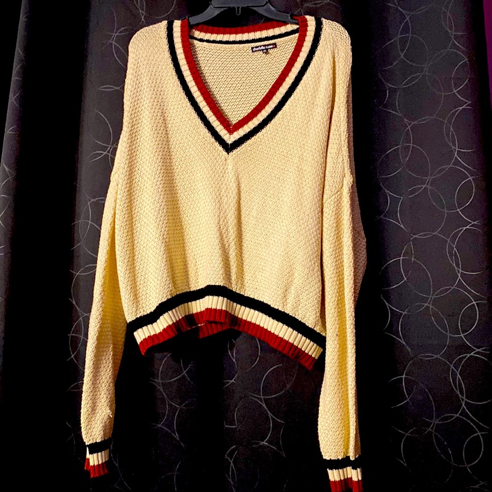 Charlotte Russe Cream and Black V-Neck Sweater